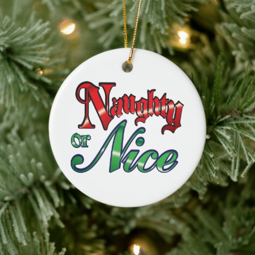 Retro Christmas Naughty or Nice Red Green Letters Ceramic Ornament