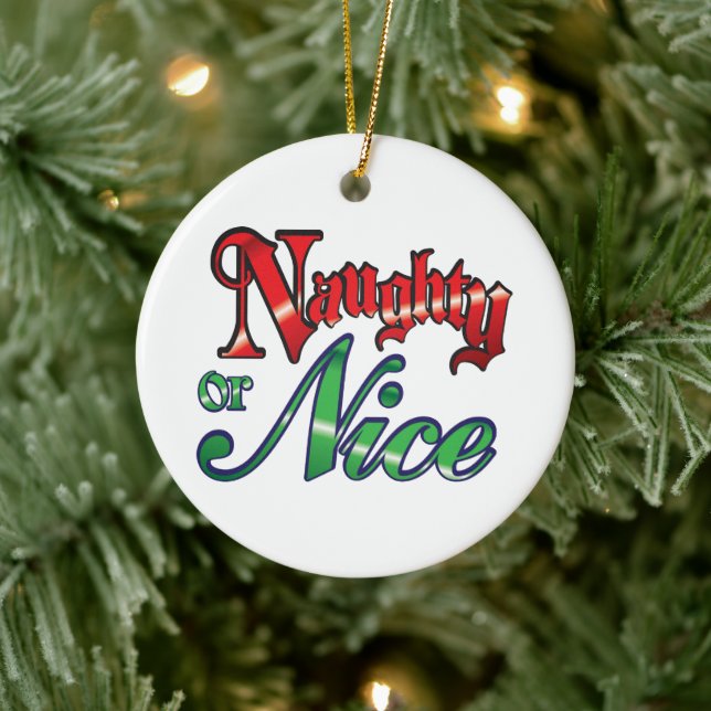 Retro Christmas, Naughty or Nice Red Green Letters Ceramic Ornament (Tree)