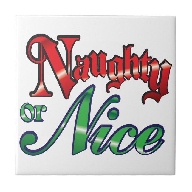 Retro Christmas, Naughty or Nice Red Green Letters Ceramic Tile (Front)