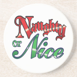 Retro Christmas, Naughty or Nice Red Green Letters Drink Coaster