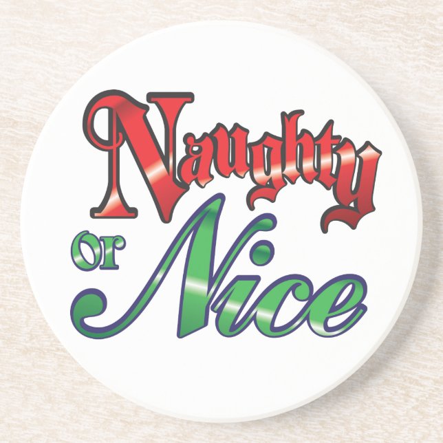 Retro Christmas, Naughty or Nice Red Green Letters Drink Coaster (Front)