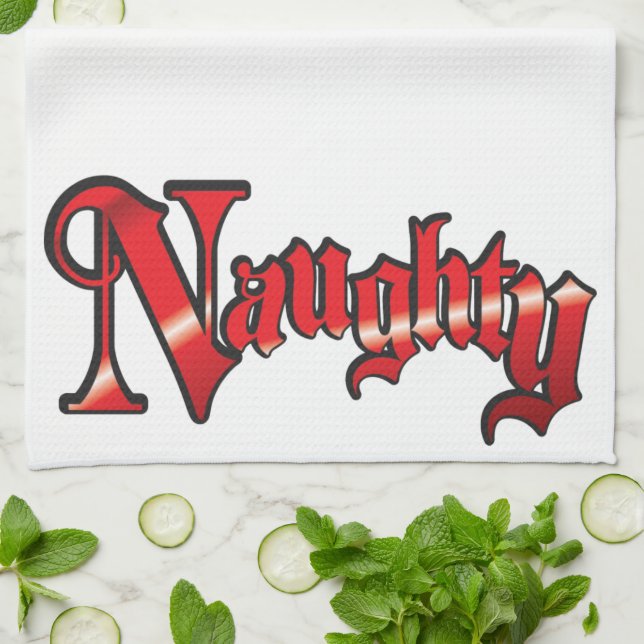 Retro Christmas, Naughty or Nice Red Green Letters Kitchen Towel (Folded)
