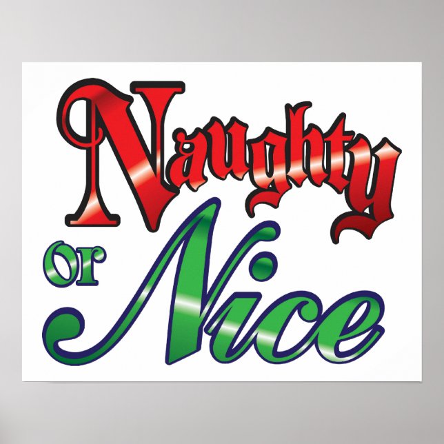Retro Christmas, Naughty or Nice Red Green Letters Poster (Front)