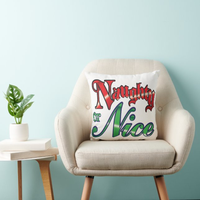 Retro Christmas, Naughty or Nice Red Green Letters Throw Pillow (Chair)