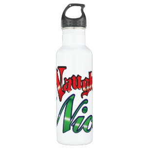 Retro Christmas, Naughty or Nice Red Green Letters Water Bottle