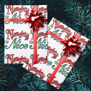 Retro Christmas, Naughty or Nice Red Green Letters Wrapping Paper