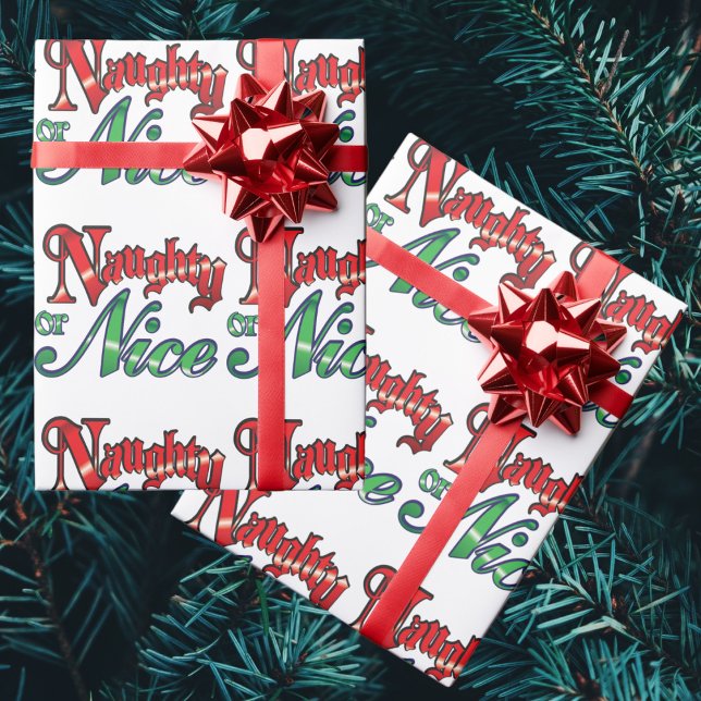 Retro Christmas, Naughty or Nice Red Green Letters Wrapping Paper (Creator Uploaded)
