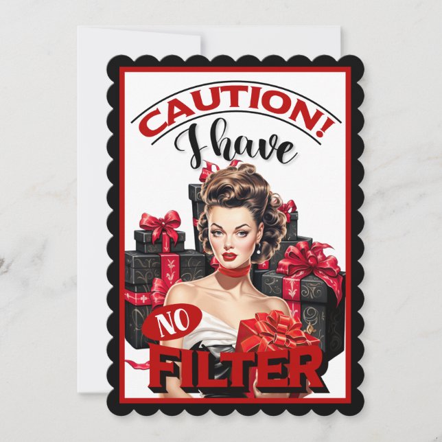 Retro Christmas No Filter Pinup Thank You Card (Front)