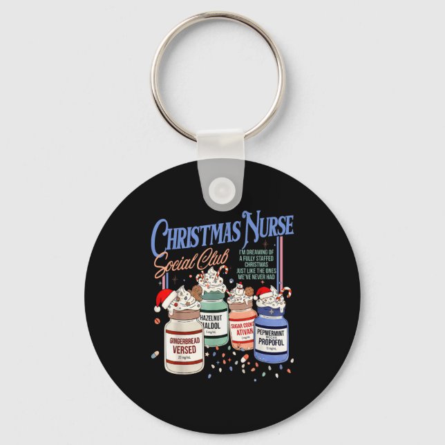 Retro Christmas Nurse Social Icu Nurse Profol Xmas Keychain (Front)