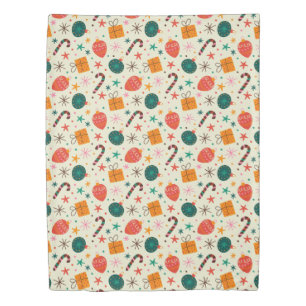 Retro Christmas Ornament and Gift Pattern Duvet Cover