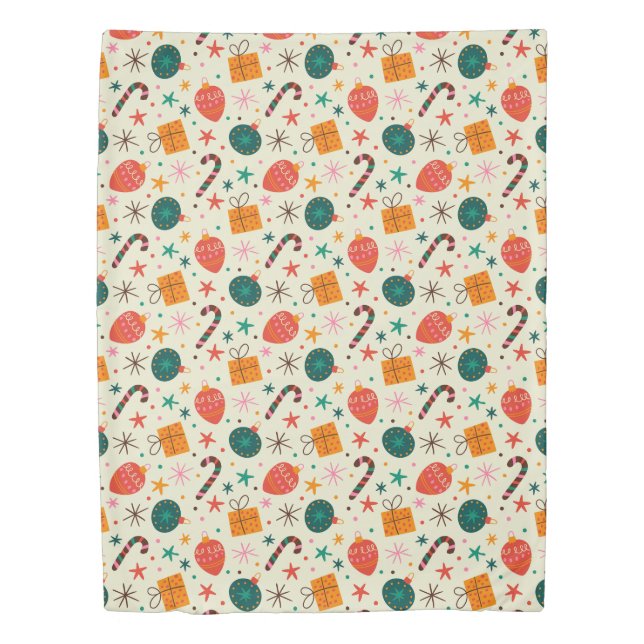 Retro Christmas Ornament and Gift Pattern Duvet Cover (Front)