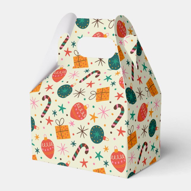 Retro Christmas Ornament and Gift Pattern Favor Boxes (Front Side)