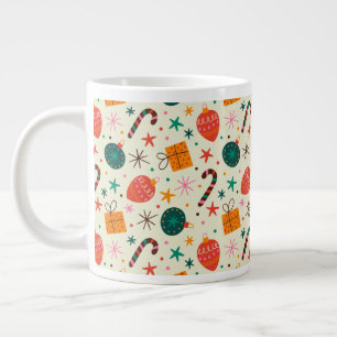 Retro Christmas Ornament and Gift Pattern Giant Coffee Mug