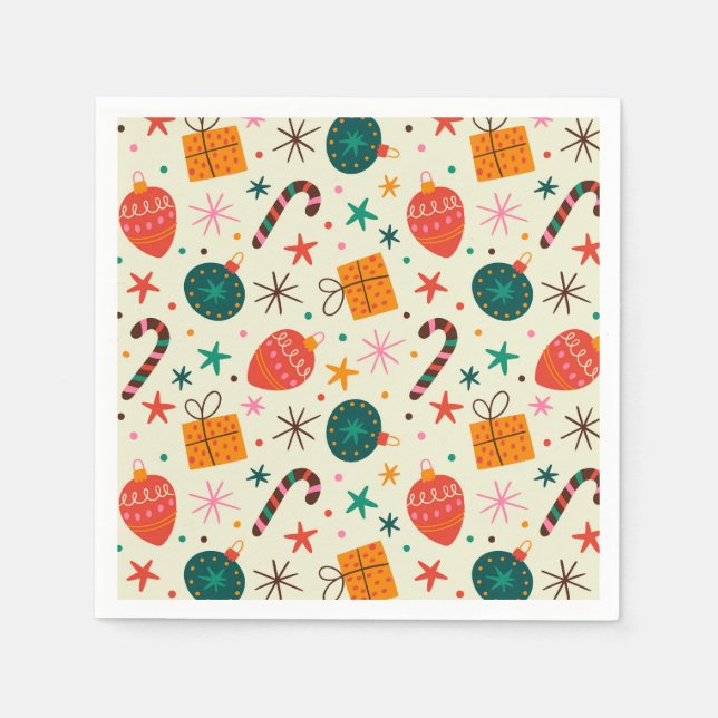 Retro Christmas Ornament and Gift Pattern Napkins (Front)