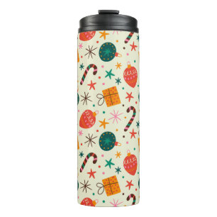 Retro Christmas Ornament and Gift Pattern Thermal Tumbler
