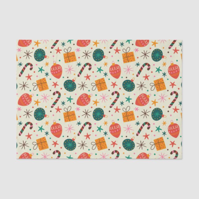 Retro Christmas Ornament and Gift Pattern Tissue Paper (Front)