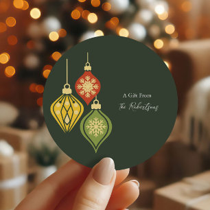 Retro Christmas Ornament Colorful Holiday Classic Round Sticker