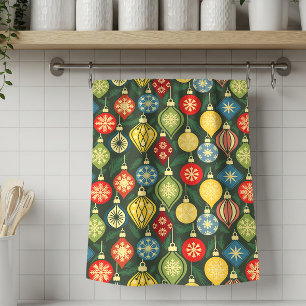 Retro Christmas Ornament Colorful Vintage Holiday Kitchen Towel