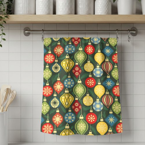 Retro Christmas Ornament Colorful Vintage Holiday Kitchen Towel