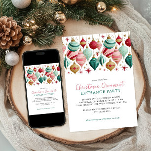 Retro Christmas Ornament Exchange Party Invitation