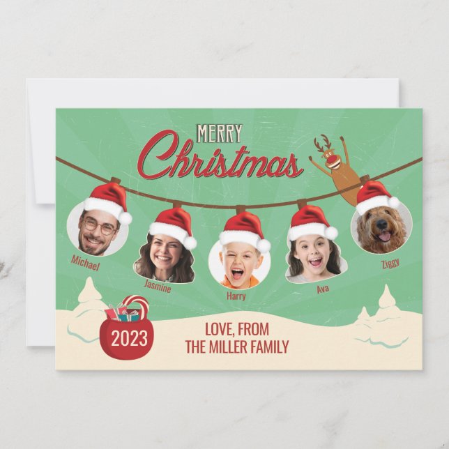 Retro Christmas Ornament Family Card (Front)