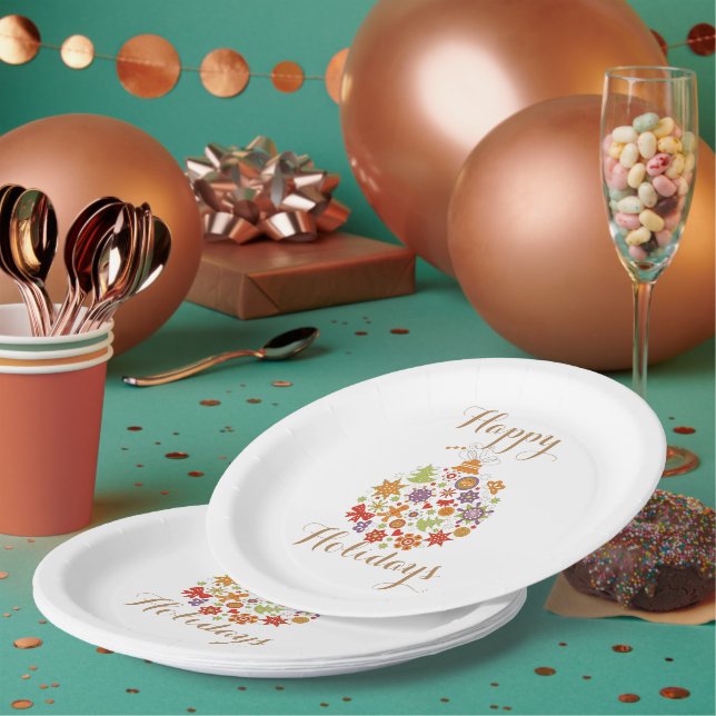 Retro Christmas Ornament Paper Plate (Multi)