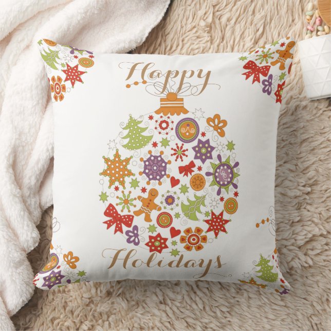 Retro Christmas Ornament Throw Pillow (Blanket)