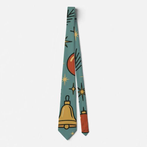 Retro Christmas Ornaments Bells and Stars Pattern Neck Tie