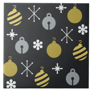 Retro Christmas Ornaments Black Gold Ceramic Tile