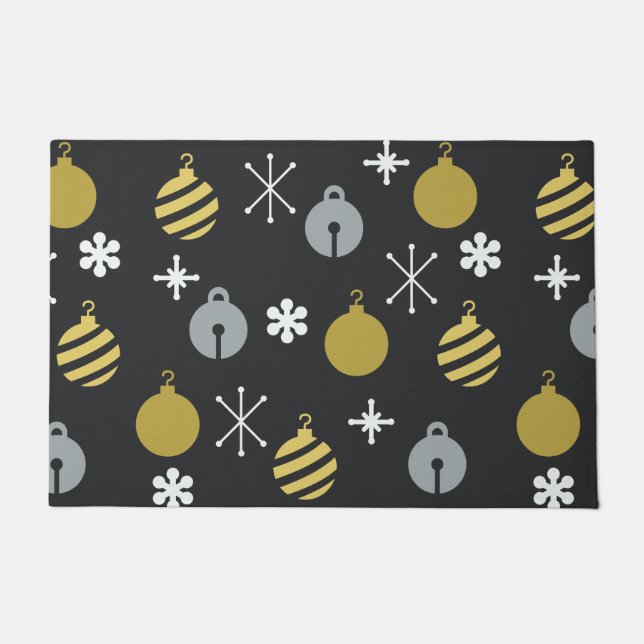 Retro Christmas Ornaments Black Gold Doormat (Front)
