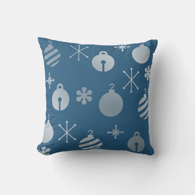 Retro Christmas Ornaments Blue Silver Throw Pillow (Front)