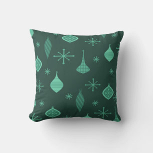 Retro Christmas Ornaments Green Throw Pillow