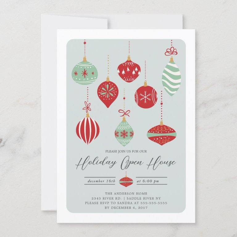 Retro Christmas Ornaments Holiday Open House                    Invitation