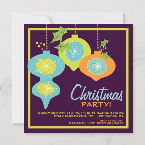 Retro Christmas Ornaments Holiday Party Invitation