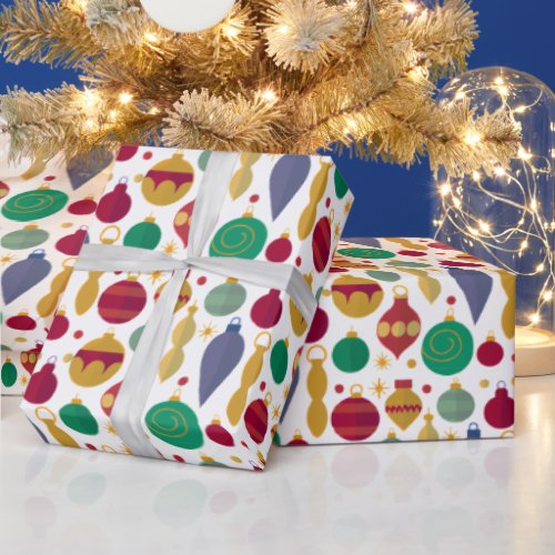 Retro Christmas Ornaments Holiday Wrapping Paper