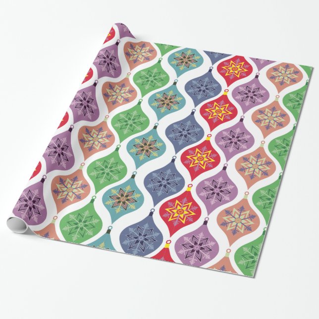 Retro Christmas Ornaments Holiday Wrapping Paper (Unrolled)