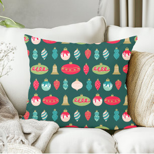 Retro Christmas Ornaments Midcentury Modern Colors Throw Pillow