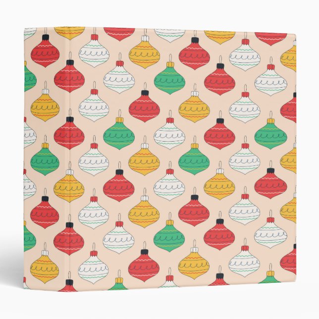 Retro Christmas Ornaments Pattern 3 Ring Binder (Front/Spine)