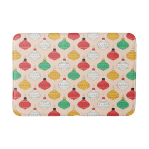 Retro Christmas Ornaments Pattern Bath Mat