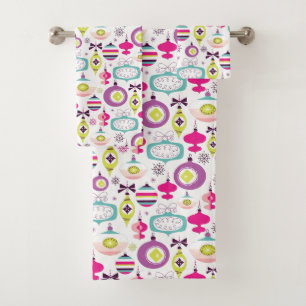 Retro Christmas Ornaments Pattern Holiday Bath Towel Set