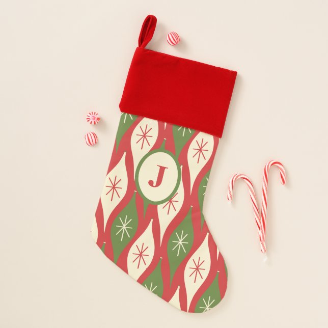 Retro Christmas Ornaments Pattern with Initial Stocking (Front)