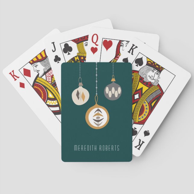 Retro Christmas Ornaments Personalized Green Poker Cards (Back)
