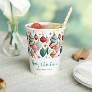 Retro Christmas Ornaments Personalized Party Paper Cups