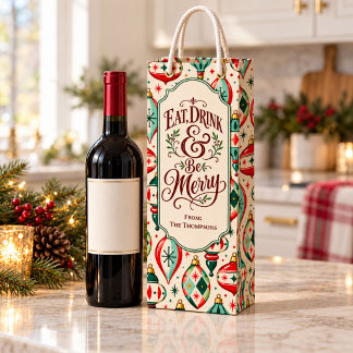 Retro Christmas Ornaments Personalized Wine  Gift Bag