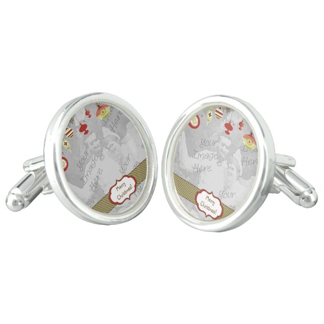 Retro Christmas Ornaments Photo Frame Template Cufflinks (Angled)