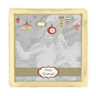 Retro Christmas Ornaments Photo Frame Template Gold Finish Lapel Pin