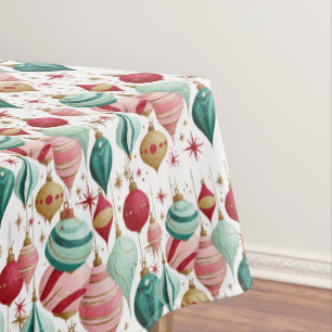 Retro Christmas Ornaments Pink and Teal Tablecloth
