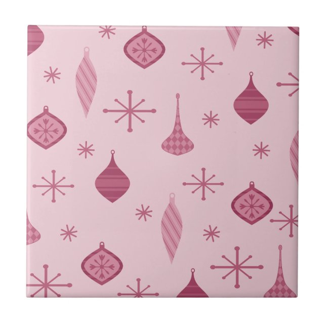 Retro Christmas Ornaments Red Ceramic Tile (Front)