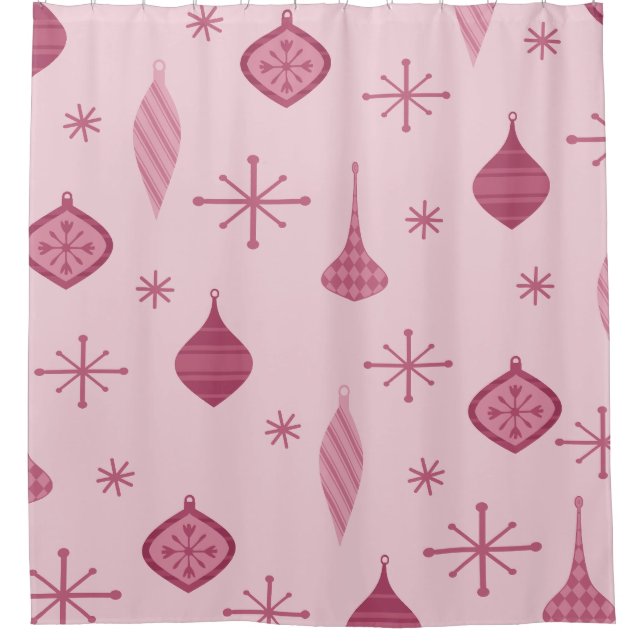 Retro Christmas Ornaments Red Shower Curtain (Front)