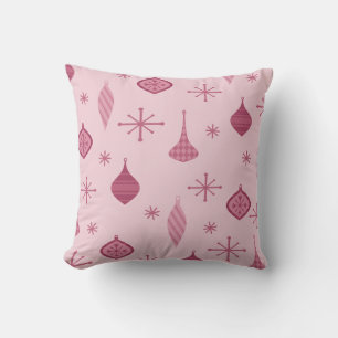 Retro Christmas Ornaments Red Throw Pillow